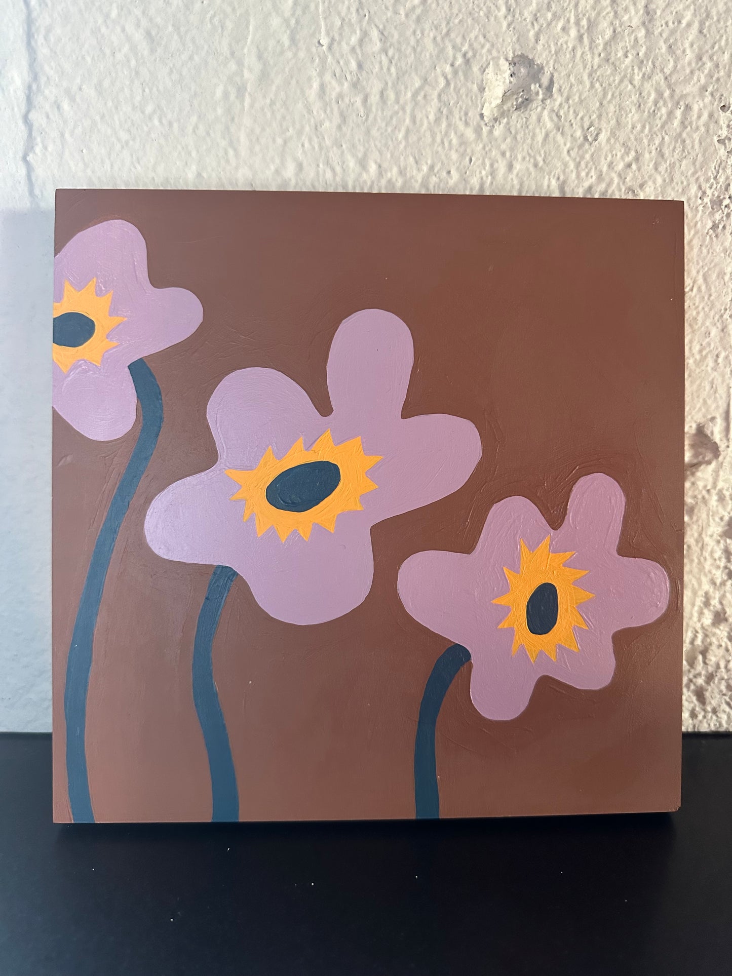 Purple Blobby Flowers on Wood