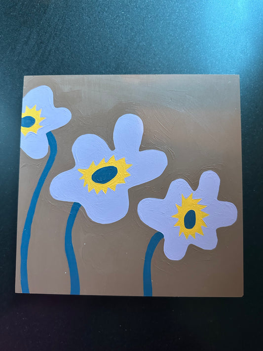 Purple Blobby Flowers on Wood